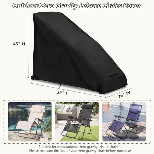Zero Gravity Chair Cover,Outdoor Heavy Duty 600D Waterproof Zero Gravity Lounge Chair Cover,Patio Folding Zero Gravity Recliner Cover.black,39" L x 26" W x 45" H. - color: Black, size: 39" L x 26" W x 45" H