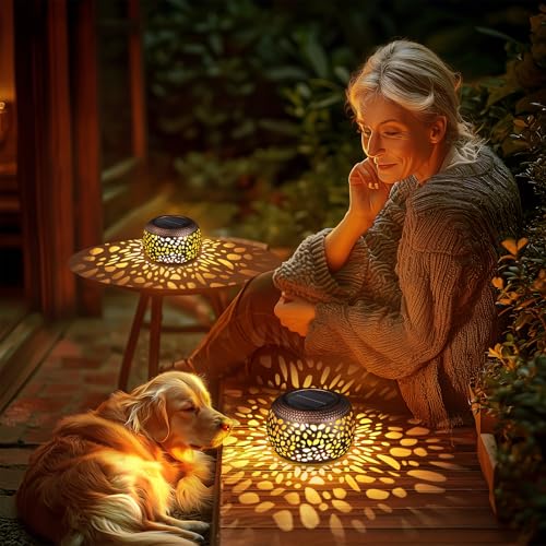 Solar Lanterns Outdoor Waterproof Decor: 2 Pack Red Copper Hollow Out Retro Metal Solar Lights - Unique Gardening Gifts for Women Mom - Outside Patio Porch Yard Tabletop Decorations 2 Lighting Modes - size: Red Copper 2 Pack