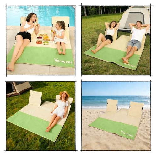 2-Person Portable Beach Lounge Chair with Carry Bag - Lightweight Outdoor Picnic Mat with Back Support for Beach Picnic Concerts Camping & Park (Khaki and Green) - color: Khaki and Green
