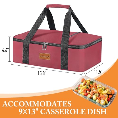 Insulated Casserole Carrier for Hot or Cold Food Fits 9"X13" Casserole Dish, Insulated Casserole Carry Bag for Travel/Picnic/Party, Durable Nylon, Burgundy, Leak-Proof, Single Layer - color: Crimson - 1