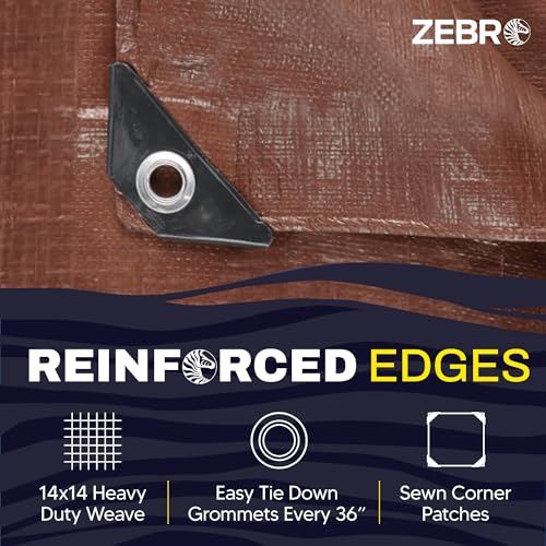 12' x 20' Brown Heavy Duty Tarp with Grommets Reinforced - 16 Mil Thick - Double Sided Plastic Tarps Waterproof - Large Tarpaulin Cover for Outdoor Camping Over/Under Tent Tarp RV Roof Rain - Zebro - color: Brown, size: 12' x 20'