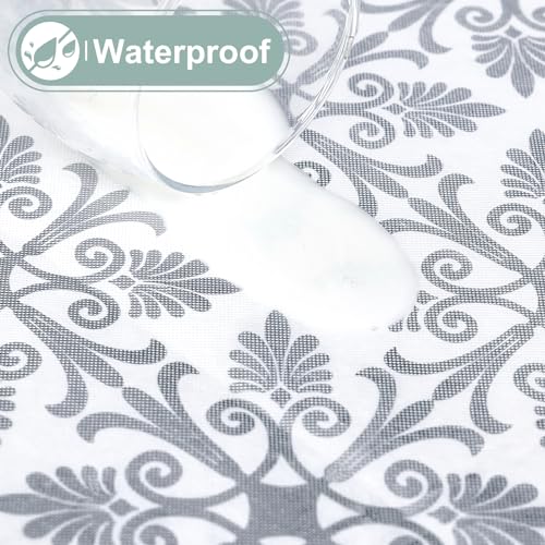 misaya Sqaure Vinyl Table Cloth, Elastic Fitted Flannel Backed Tablecloth, 100% Waterproof Plastic Table Cover Fits Folding Tables for Picnic, Camping, Outdoor (Silver Grey, 34" x 34") - color: Silver Grey, size: 34" x 34" (Square)