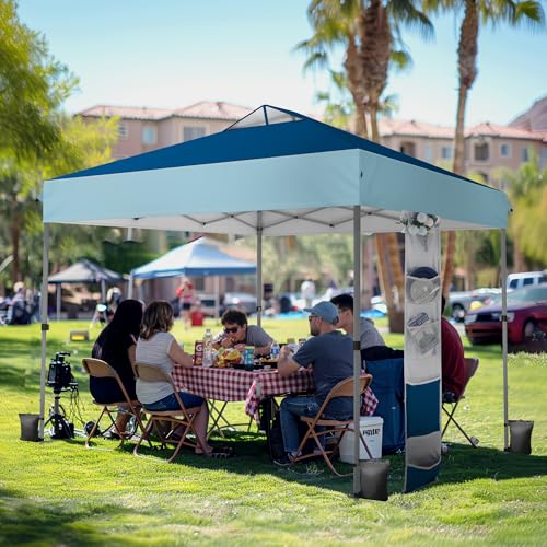 PHI VILLA 10x10ft 1-Person Setup Pop Up Canopy Tent Instant Portable Shelter w/ 1-Button Push, Case, 4 Weight Bags - Dark & Light Blue - color: Dark & Light Blue, size: 10×10 one push