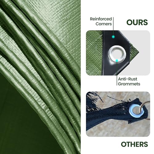 Waterproof Heavy Duty Tarp 15 x 20 5 Mil Thick PE Tarp Army Green Camping Outdoor Garden Wooden Cover Tarpaulin Tearresistant - color: 5 Mil Army Green, size: 15x20 FT