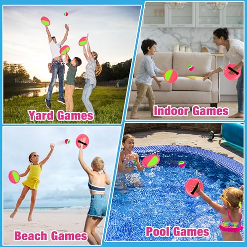 Kids Outdoor Toys - Toss and Catch Game Set, Outside Yard Camping Beach Pool Toys Games for Boys Girls 3 4 5 6 7 8 9 10 Year Old, 4 Paddles 4 Balls (Pink+Pink) - color: Pink