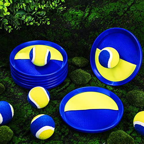 Charniol Kids Toys Toss and Catch Game Set Beach Game Outdoor Ball Sports Games Toss and Catch Ball Nylon Toys for Kids Adults(Blue Yellow,12 Paddles 6 Balls) - color: Blue Yellow