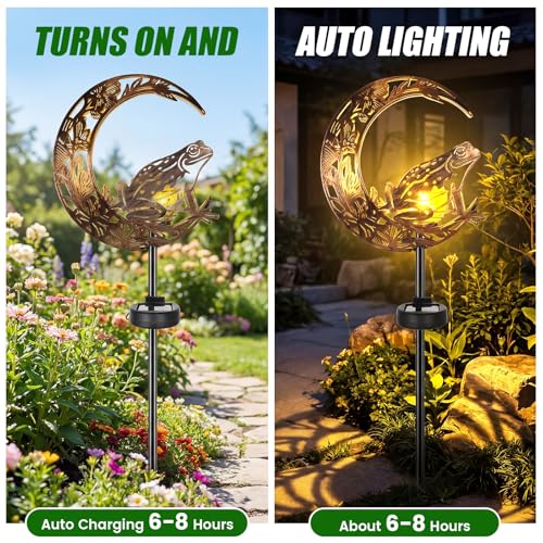 VIHOSE Solar Frog Outdoor Lights Waterproof Moon Garden Stake Lights Warm White LED Decorative Pathway Lighting for Yard, Lawn, Gifts for Mom, Women & Gardening Lovers