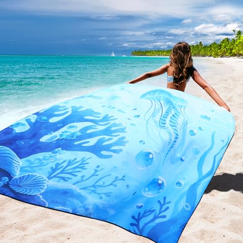 WIWIGO Beach Blanket Waterproof Sandproof Beach Mat 79" X 83"/10'x9'for 2-8 Adults Quick Drying Outdoor Picnic Mat Beach Accessories for Travel, Camping, Hiking - color: 3d-jellyfish, size: 79" X 83"（1-4person）