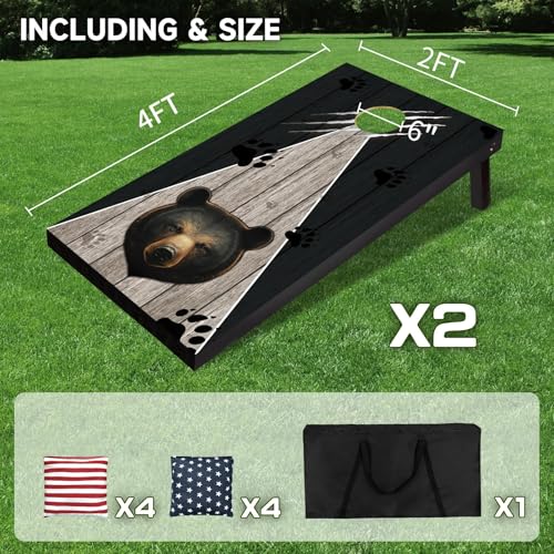 Cornhole Board Set 4x2 Regulation Size Cornhole Set with Carrying Bags & 8 Bean Bags Corn Hole Boards Bean Toss Game for Adults Family Outdoor Lawn Outside Backyard Games - color: Trendy Bear Board cornhole set - Solid Wood, size: 4*2FT