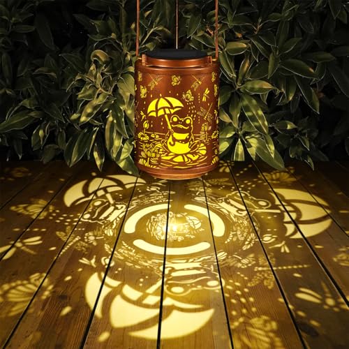 Solar Lanterns Garden Decor Birthday Gifts for Women Mon Grandma Metal Hanging Solar Lights Waterproof Outdoor Decoration for Outside LED Lanterns for Yard Patio Lawn (Frogs) - style: Frogs