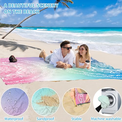 Beach Blanket 78''×110'' Suits 1-7 Adults Waterproof Sandproof Oversized Lightweight Sand Free Beach Blanket Large Picnic Mat for Travel Camping Picnic Hiking - color: Half Mandala, size: 78''x110''