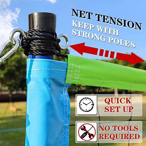 Volleyball Net Outdoor - Portable Volleyball Set for Backyard with Professional Volleyball Net, Wrap Yarn Volleyball and Pump, Boundary Line, Carry Bag - style: Plus-32FT(Blue&Green)