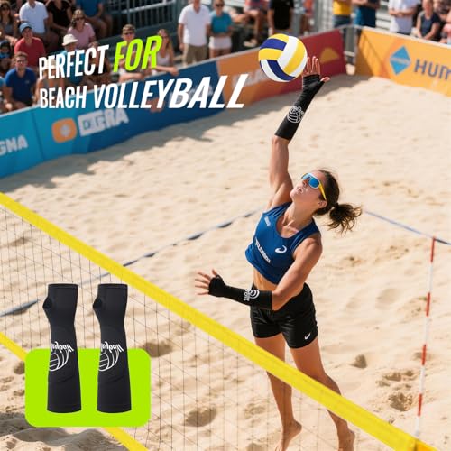 Professional Outdoor Volleyball Net Set with Arm Sleeves & Beach Fixed Plate, Heavy Duty 32-Ply Reinforced Net with Steel Anti-Sag Winch, Height-Adjustable Poles, Carry Bag for Backyard Beach Lawn