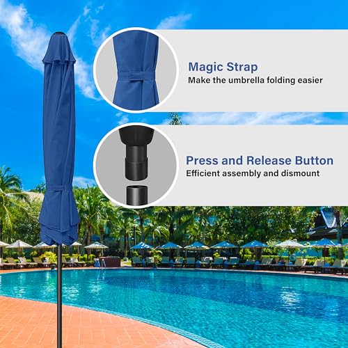 HealSmart 9ft Patio Umbrella with Push Button Tilt/Crank, Outdoor Table Market Yard Umbrella with 8 Sturdy Ribs for Garden, Backyard, Deck, Pool, Blue - color: Blue, size: 9FT