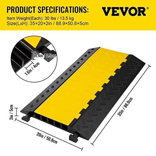 VEVOR 5 Channel Cable Protectors Extreme Rubber Cable Ramps Heavy Duty Protective Cable Wire Cord Ramp Driveway Rubber Traffic Speed Bumps Cable Protector (5-Channel, 1Pack-18000Lb) - size: 1PC-5 Channel