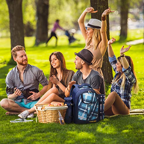 Apollo walker Picnic Backpack Set for 4 with Cooler Compartment,Detachable Bottle/Wine Holder Including Large Picnic Blanket(45"x 53") for Picnic Family and Lovers Gifts,Outdoor,BBQ Time (Blue) - color: Blue, size: 4 Person