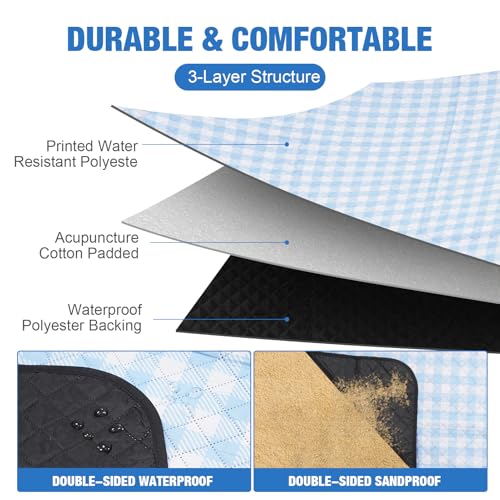 G GOOD GAIN Picnic Blankets Outdoor Extra Large - 80"x80" Portable Waterproof Picnic Blanket, Machine Washable 3-Layer Foldable Park Mat with Sandproof Backing for Grass, Hiking, Travel (Sky Blue) - color: Skyblue