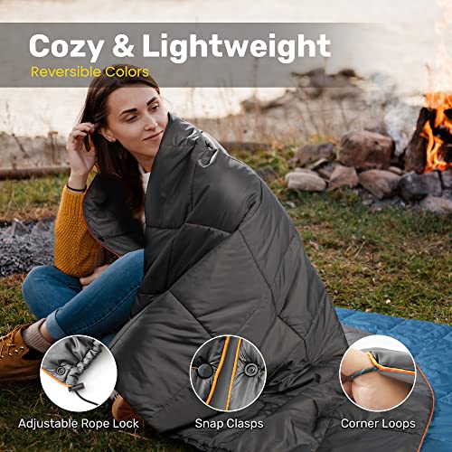UNIKOME Waterproof Puffy Camping Blanket - Lightweight Packable Outdoor Quilt with Snaps & Corner Loops, Warm Compact Blanket for Cold Weather Hiking Picnic Stadium Travel, 75"×52", Grey&Light Grey - color: 03 Grey&light Grey