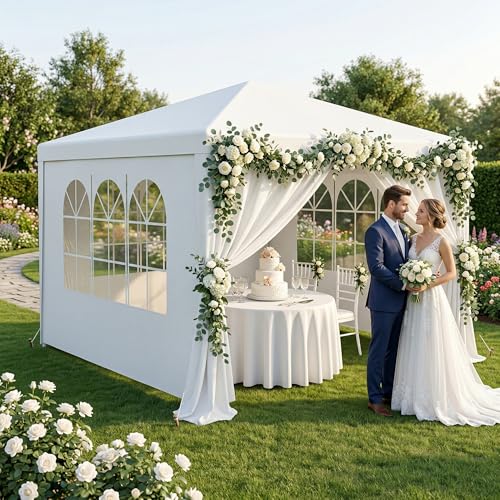 LEMY Party Tent,10'x10' Outdoor Gazebo Canopy Tent with Removable Sidewalls Windows,White Waterproof Heavy Duty Tent for Party,Wedding,Events,Beach,BBQ - size: 10' x 10'