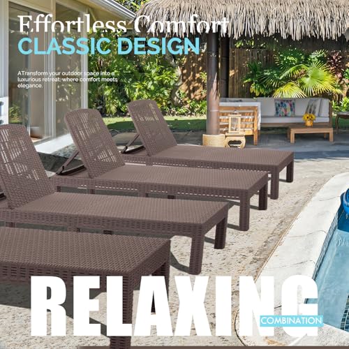 DIMAR GARDEN Beach Chairs Outdoor Chaise Lounge,Resin Pool Lounge Chair Waterproof Recliner,Mocha - color: Mocha, style: 1 Pieces
