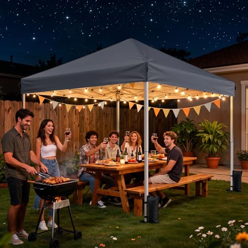 Driftalia 10x10 Pop Up Canopy Tent, Instant Setup Portable Canopy with Carry Bag, 4 Sandbags and 8 Stakes for Outdoor Events, Parties & Camping - Dark Grey - color: Dark Grey