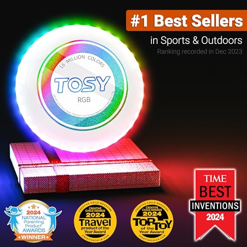 TOSY Flying Disc - 108 RGB Multicolor or 36 Monocolor LEDs, Super Bright, Smart Modes, Easter Basket Stuffers Gift, Camping Toy for Kid/Teen/Adult, Auto Light Up, Rechargeable, Waterproof, 175g - color: Rgb White Disc (Set of 2)