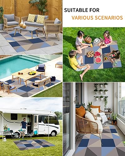 Large Outdoor Rug 4'x6' for Patio Indoor Outdoor Area Rug Abstract Blue Brown Ombre Geometric Triangle Print Rugs Outside Patio Rugs Camping Carpet Mat for Spring Picnic - color: Geometryhoe4920, size: 4' x 6' (Rectangular)