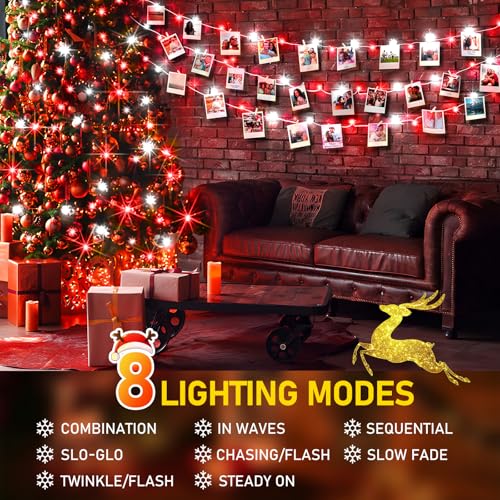 KNONEW 403ft 1000 LED Christmas String Lights Outdoor 8 Modes & Timer Fairy Light Plug in Waterproof for Xmas Yard Tree Wedding Party Holiday Decorations (Red and White) - color: White and Red, size: 403FT 1000 LED