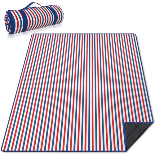 Independence Day Picnic Blankets Waterproof Foldable, Fourth of July Packable Picnic Mat Large Outdoor Blanket for Grass, Sandproof Picnic Accessories for Festival Party Beach Tent Lawn - color: E02, size: 5' X 6'8" (Rectangular)