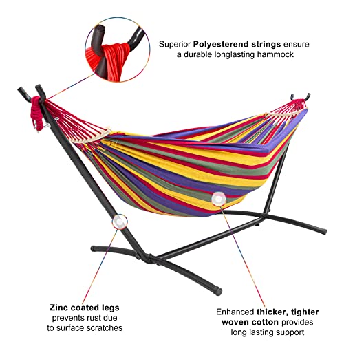 SZHLUX Double Hammock with Stand Included 450lb Capacity Steel Stand, Premium Carry Bag Included.Indoor Outdoor Brazilian-Style Cotton Bed for Backyard, Camping,Garden - color: Rainbow