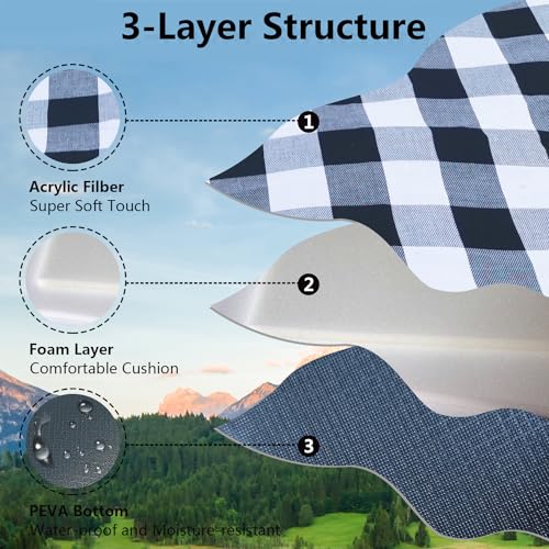 79”x79” Picnic Blanket Extra Large, Waterproof and Foldable Beach Blanket, 3-Layer Outdoor Blanket for 6 to 8 Adults, for Camping, Park, Beach, Grass, Indoors - color: Black and White Grids