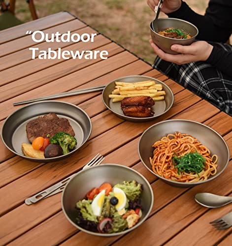 Boundless Voyage Ultralight Titanium Bowl Pan Plate Dish with Carry Bag Outdoor Camping Portable Tableware Cookware (Ti15166B (Plate-S)) - color: Ti15166B (Plate-S)