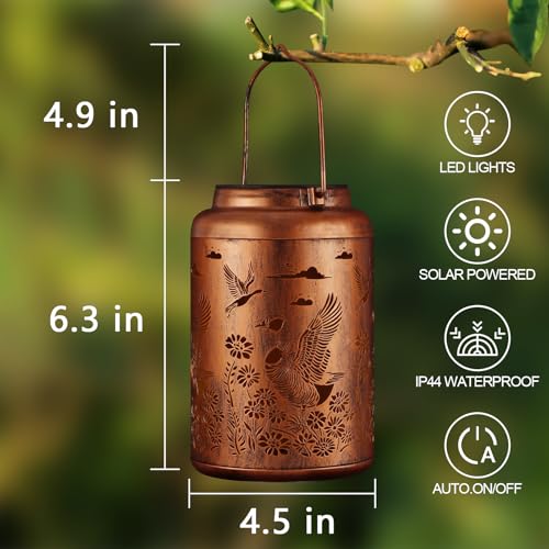 Solar Lanterns Outdoor Waterproof Garden Decor Birthday Gifts for Women Mom Grandma Hanging Lights Metal Decoration Outside for Yard, Patio,Backyard,Porch(Wild Goose) - style: Wild Goose
