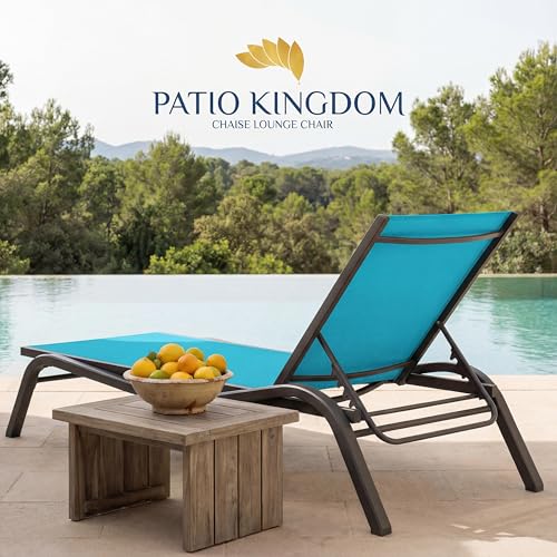 Set of 2 Patio Chaise Lounge Chairs, All-Weather Aluminum Pool Loungers for Outside, 5-Position Adjustable Sunbathing Chair for Deck, Backyard & Poolside, Rust-Proof, Sky Blue - color: Sky Blue, size: Set of 2