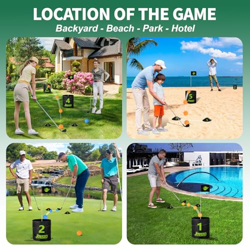 Backyard Golf Game Set, 6 Hole Portable Golf Yard Game with Flags, Balls, Club and Scoreboard, Outdoor & Indoor Lawn Practice Game for Family and Friends - style: 6 Holes
