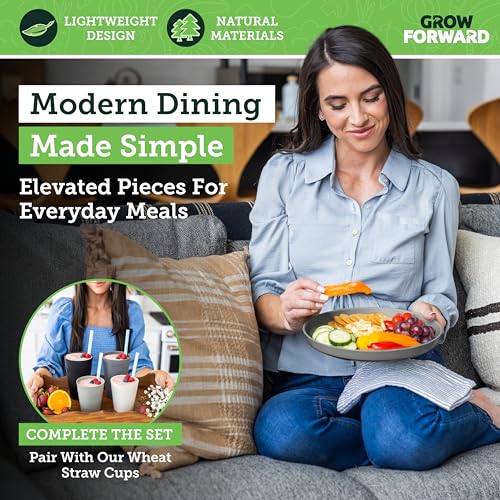 Grow Forward Premium Wheat Straw Plates - 10 Inch Reusable Hard Plastic Dinner Plates Set of 8 - Unbreakable Microwave Safe Plates for Dessert, Camping, RV, Outdoors, Patio, Kitchen Dishes - Feather - color: Feather Grey, size: 10 inch