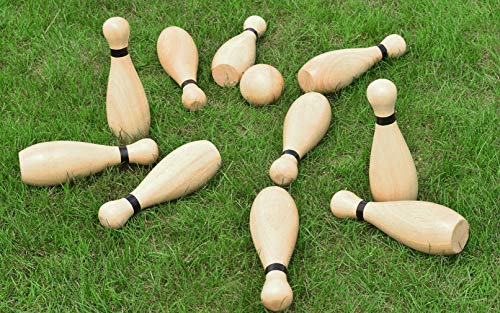 Long game NI-ROU Outdoor Giant Lawn Bowling Games Rubber Wooden Lawn Set Fun Sports Games Outside or Indoor for Family Adults and Kids Backyard Skittles Carrying Bag with 10 Pins and 2 Balls