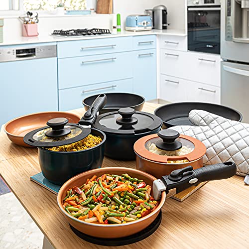 Moss & Stone Aluminum Pots And Pans Set Nonstick, Removable Handle Cookware, Stackable , Dishwasher Safe, Induction Camping Cookware Set. (10 Pieces Blue) - size: 10 Pcs Blue
