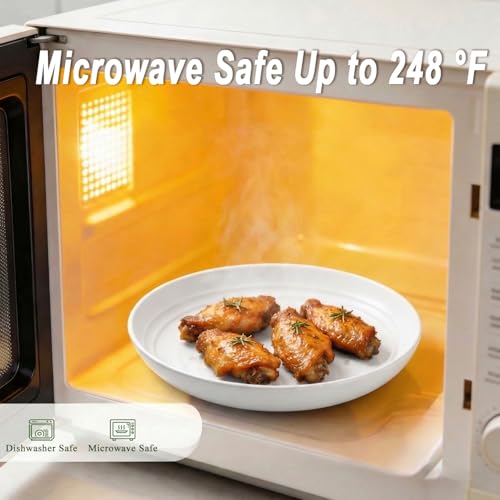 Wheat Straw Plate 8 Inch, Reusable Plastic Plates Set for 8, Unbreakable Small Plate for Salad, Dessert, Cake, Microwavable Plates for Kitchen, Party, Camping, RV - White - color: White, size: 8 Inch