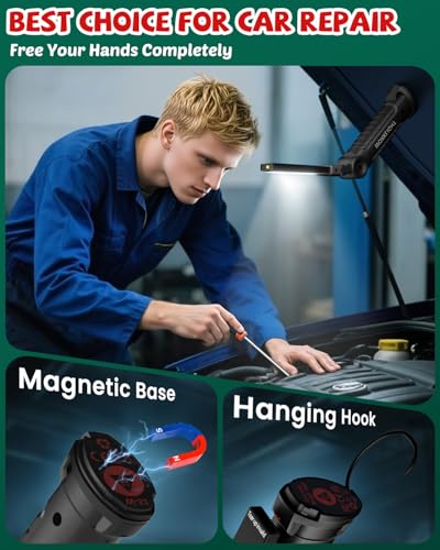 Coquimbo Tool Fathers Day Dad Gifts for Men Him Husband, Rechargeable LED Work Light BBQ Grill with Magnetic Base Hook, 360° Rotate Mechanic Flashlight Mens Easter Birthday Gifts (2 Pack Black) - color: Black, size: 2 Pack