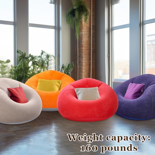 Realspring Inflatable Bean Bag Chairs Outdoor Blow up Camping Chairs Inflatable Lazy Sofa Folding Portable Bean Bag Loungers Couch for Movie Night(Brown, Red, Blue, Orange,4 Pcs) - color: Brown, Red, Blue, Orange