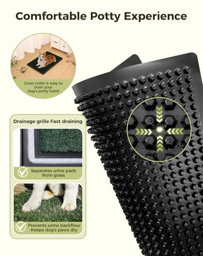 Petcozife Dog Grass Pad with Tray, 25"x20" Grass Pad for Dogs Potty with 2pcs Artificial Grass, Indoor Dog Litter Box for Balcony Apartment, Realistic, Washable, Less Odor - size: Medium