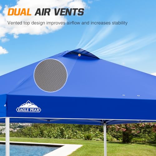 EAGLE PEAK Pop Up Canopy Tent with Wheeled Carry Bag, 8 Stakes, 4 Ropes, 4 Weight Bags, Easy Set Up Tent Canopy, 10x10 ft, 100sqft of Shade, Blue - color: Blue, size: 10x10