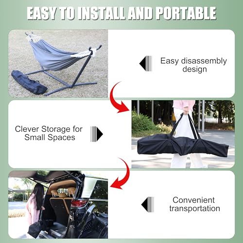 Free Standing Hammock with Stand, 550lbs Capacity - Anti-Flip Curved Spreader Bars - Premium Cotton Portable Hammock for Deck, Porch, Garden - Easy Assembly with Carrying Bag, Heather Gray - color: Heather Gray