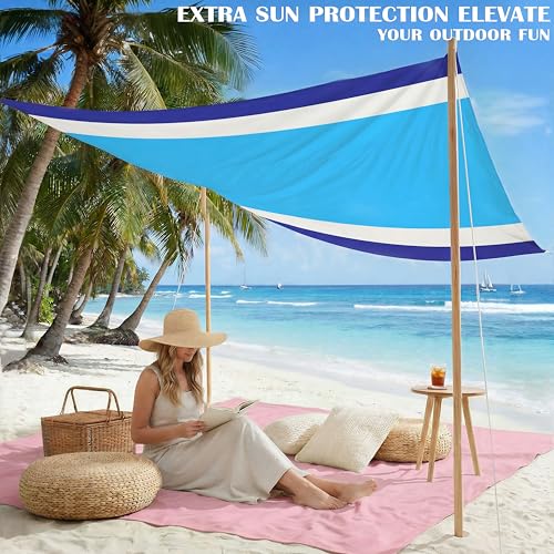 Famstar Beach Blanket Oversized Extra Large 78" X 81",Waterproof Sandproof Beach Blanket 1-7 Adults Lightweight Durable for Travel Camping Hiking Picnic - color: Blue White, size: 78" X 81"