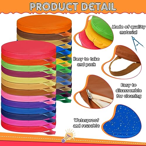 Timgle 25 Pcs Floor Cushions 15 Inch Flexible Seating Bulk Foam Floor Seats Pillows Portable Seating with Handles for Home(Round) - style: Round