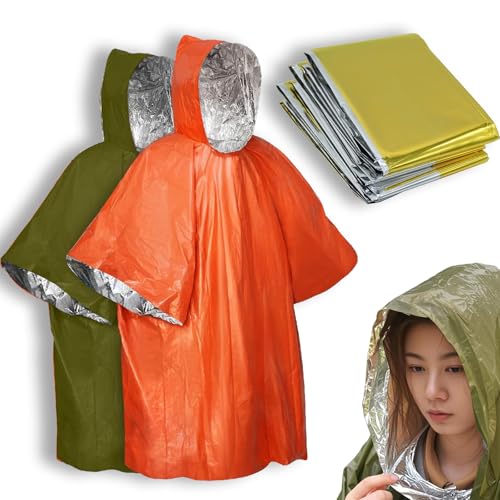 4X Surviv`al Gear kit, Emergency Poncho (2pc), Emergency Space Blanket (2pc), Mylar Liner - Retains 92% Body Heat, Outdoors, Hiking, Camping, Bug Out Bag, Marathons or First Aid, Car (G + O) - color: Multicolor