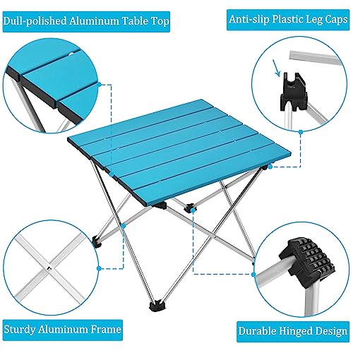 Grope Small Folding Camping Table with Aluminum Table Top, Beach Table for Sand with Carrying Bag,Prefect for Outdoor, Picnic, BBQ, Cooking, Festival (Deep Blue-L) - color: Blue, size: Large
