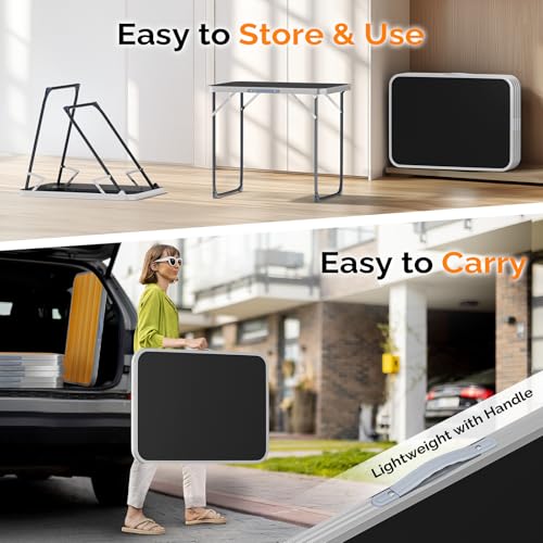 VINGLI 2.3FT Small Camping Table，Portable Camping Table with Carrying Handle, Picnic Table Foldable Table Essentials for Indoor Outdoor - color: Black, size: 2.3ft