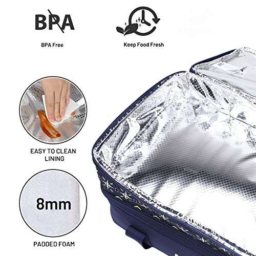 MIER Insulated Double Casserole Carrier Bag for Lasagna Lugger, Potluck Parties, Picnic, Beach, Fits 9 x 13 Inches Baking Dish, Casserole Dish, Expandable, Dark Blue - color: Dark Blue